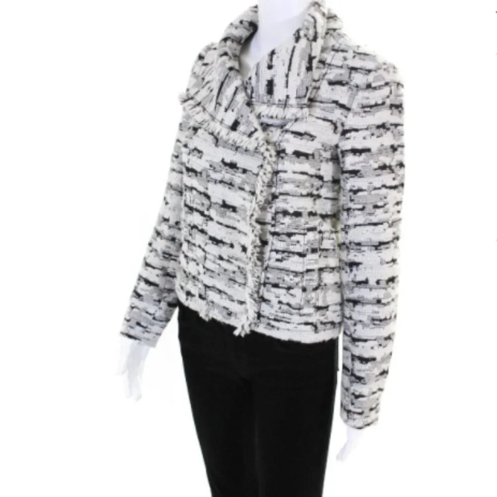 Vince Wool Fringe Trim Jacquard Tweed Jacket NWOT - Picture 5 of 8